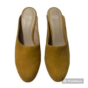 Eileen Fisher Womens Mustard Brief Suede Mule Arnica Suede Block Heel Size 10M